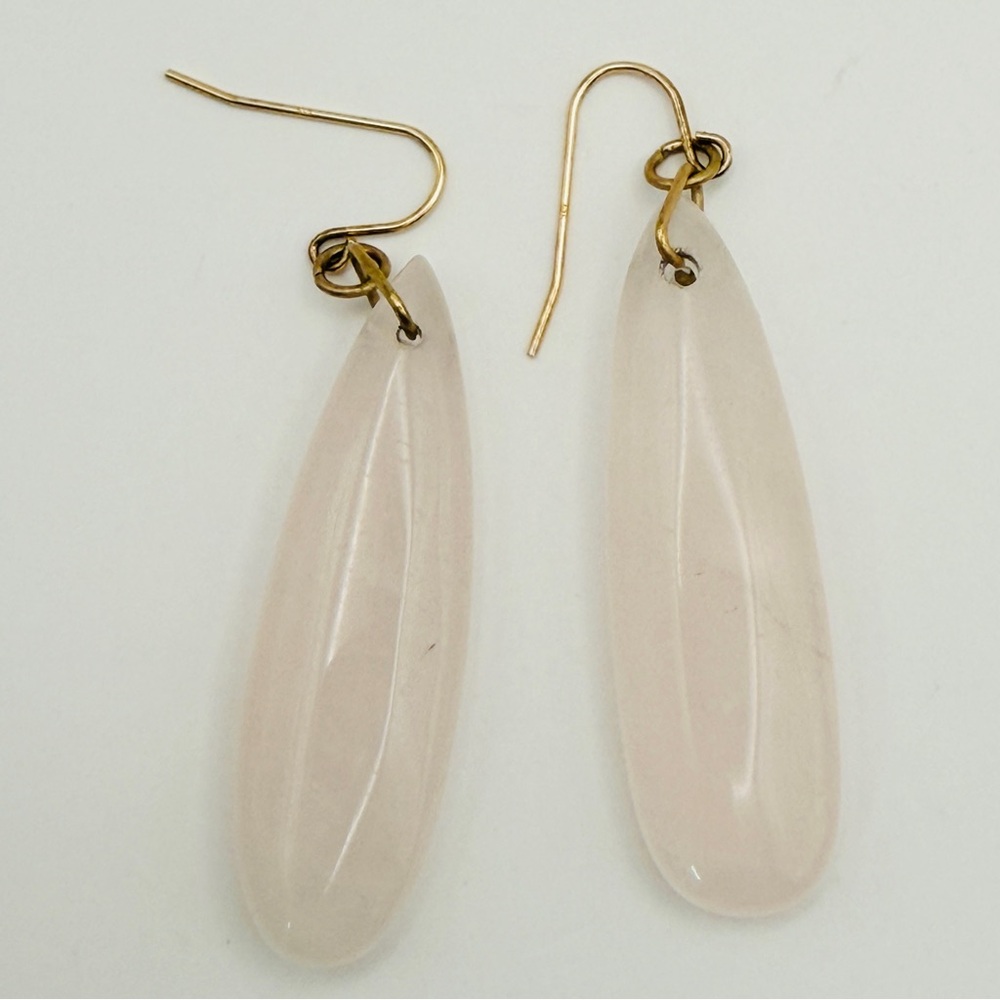 Natural Stone Rose Quartz Teardrop Dangle Earrings Golden Stainless  Hooks Boho